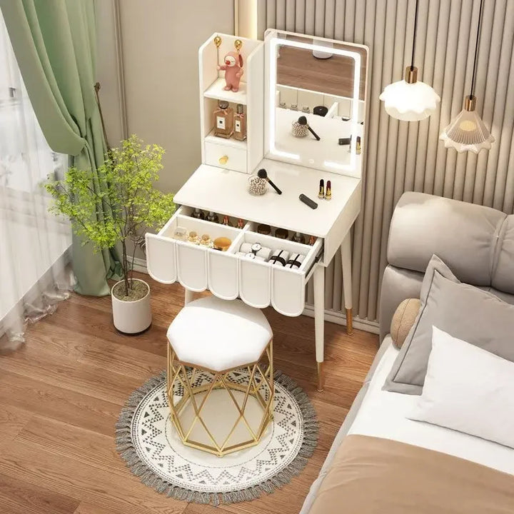 Storage Cabinet Vanity Desk Stool Mirror Modern Makeup Vanities Organizer White Mueble De Dormitorio Furniture Dressing Table