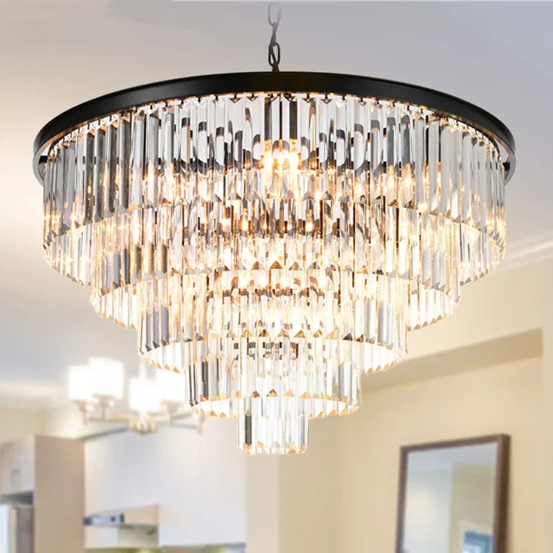 Crystal LED Chandeliers Luminaria Hotel Lobby Black Pendant Ceiling Lamp Round Square Living Bedroom Home Decoration Accessories