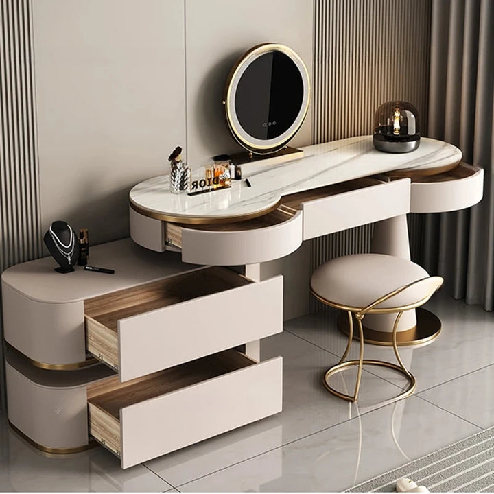 Aesthetic Storage Dresser Luxury Desing Led Light Mirror Kawaii Dressing Table Chair Aesthetic Comoda Pra Quarto Salon Furniture