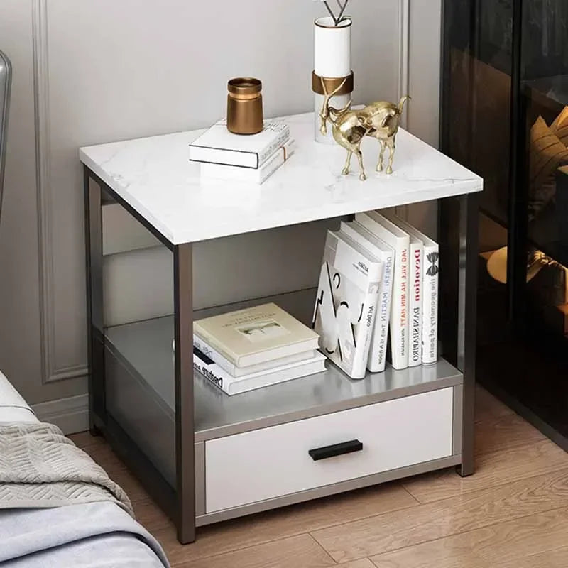 Organzizer Nordic Nightstand White Luxury Ornaments Floor Bedside Table Library Aesthetic Mesita De Noche Dormitorio Furniture