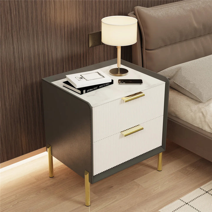 Modern Leather  Night Stand with 2 Drawers