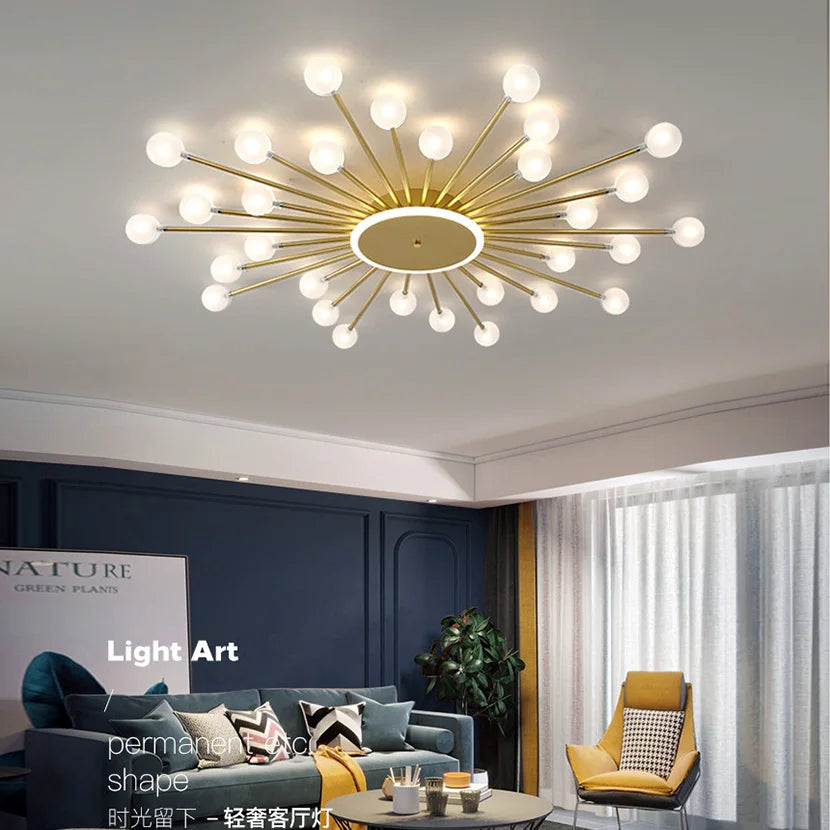 SANDYHA Modern Glass Ball Shade Chandeliers Black Gold Metal Ceiling Lamp For Living Room Bedroom Indoor Hanging Light Fixture