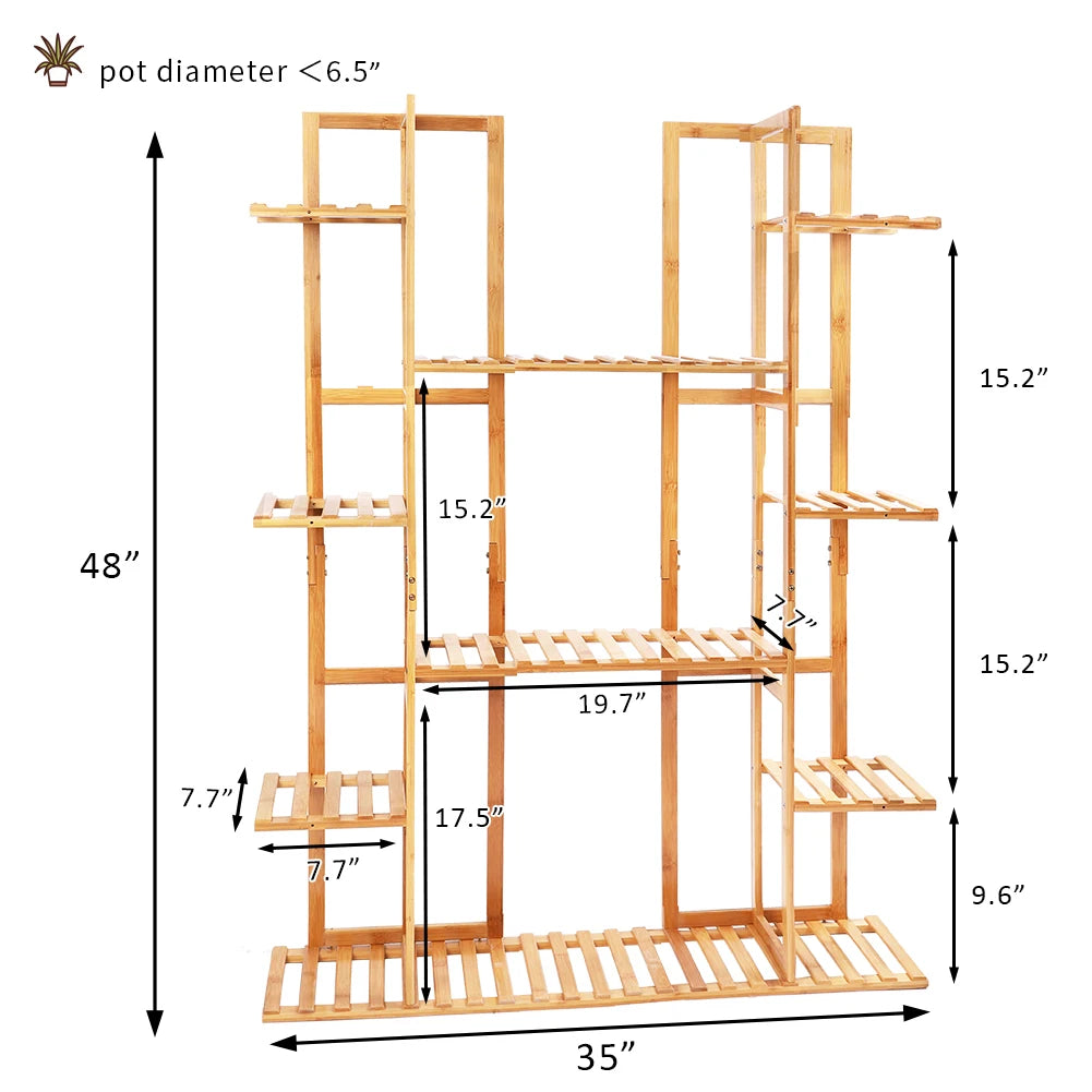 Extra Large Bamboo Plant Stand for Indoor Plants 9 Tier Organizer Living Room