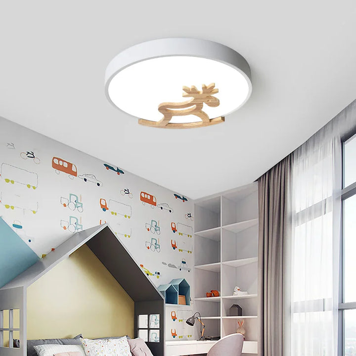 Nordic cartoon wood ceiling light reading light Bedroom Ins Creative Deer Girl Boy Children's Room Simple Round Led Ceiling Lamp