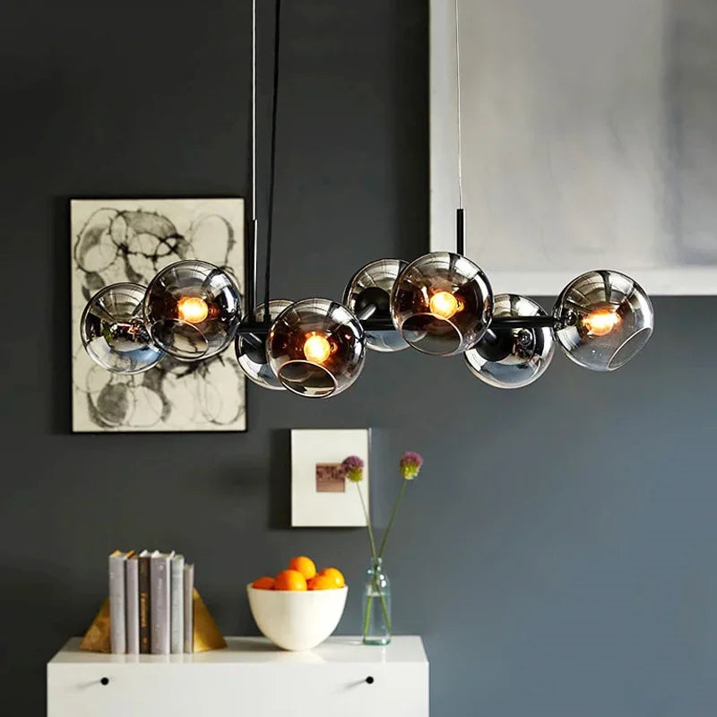 Nordic Glass Chandelier for Dining Room Kitchen Living Room Bedroom Glass Ball Black Ceiling Pendant Lamp  Suspension Light