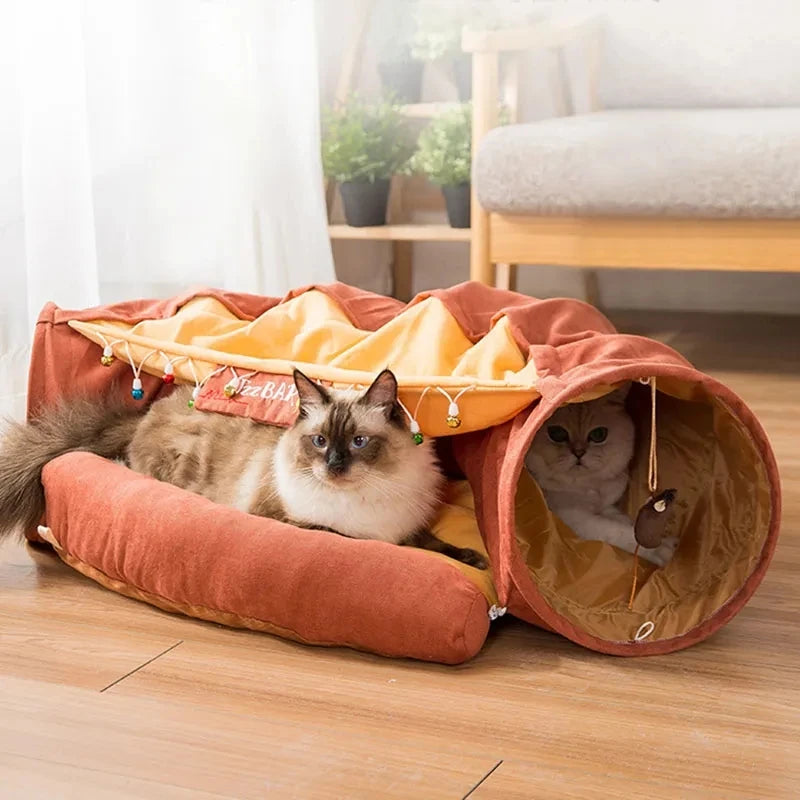 Pet Cat Tunnel Bed Interactive Play Toy for Ferrets  with Ball Indoor Kitten Pet Exercising Tunnel，Rabbit Collapsible Play Tube