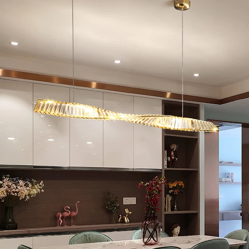 Modern Creative Twisted Rotating Crystal Pendant Lighs Home Decoration Study Dining Room Living Room Ceiling Lamp Gold Led Lamp