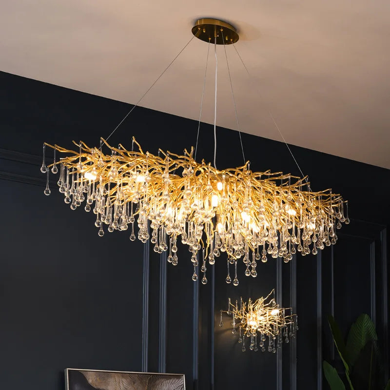 Modern Crystal Ceiling Chandelier LED Luxury Branch Chandeliers for Living Bedroom Decoration Crystals Pendant Hanging Light