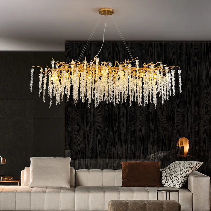 Luxury New Modern G9 Led Crystal Weeping Willow Branch Chandelier Gold Tassels Pendant Light Home Decor Ceiling Lamp