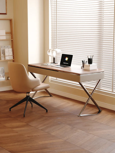 Saddle Leather Office Desk Luxury Modern Simple Bedroom Solid Wood Home Study Computer Desk Mesa Office Furniture KMOD