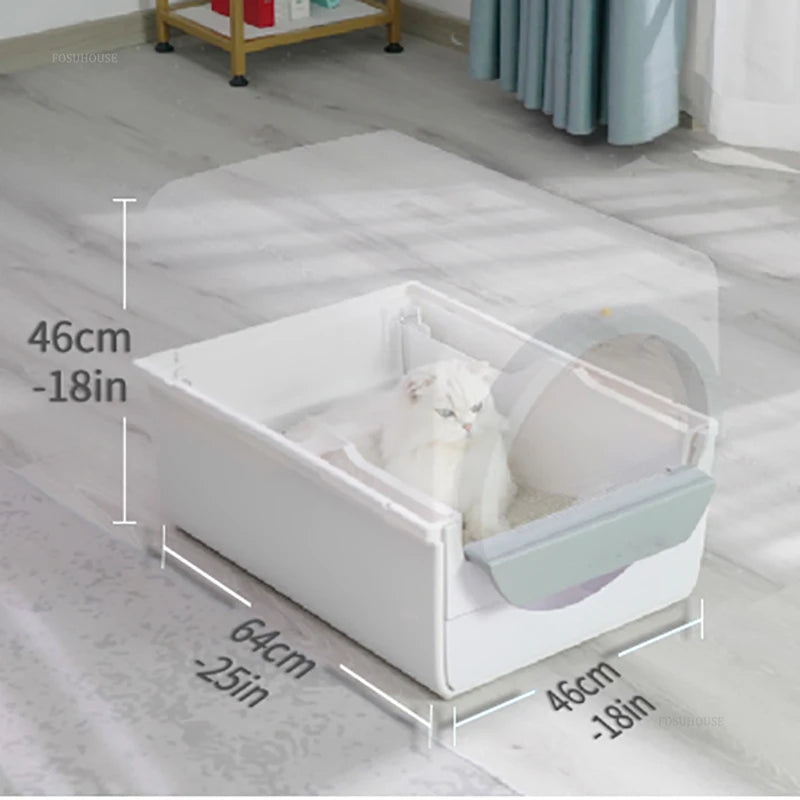 Pull-out Type Home Balcony Cat Bedpans Semi-automatic Smart Cats Litter Box Anti-splash Pets Poop Basin Kitten Plastic Toilet U