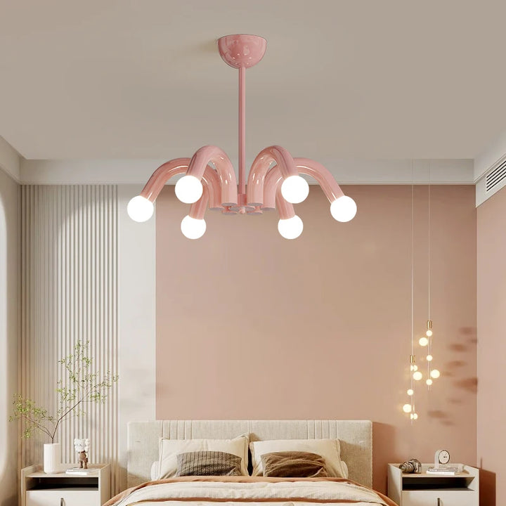 Romantic Water Pipe Chandelier Lamps LED E27 Metal Living Room Bedroom Ceiling Chandelier Light Child Room Girl Interior Fixture