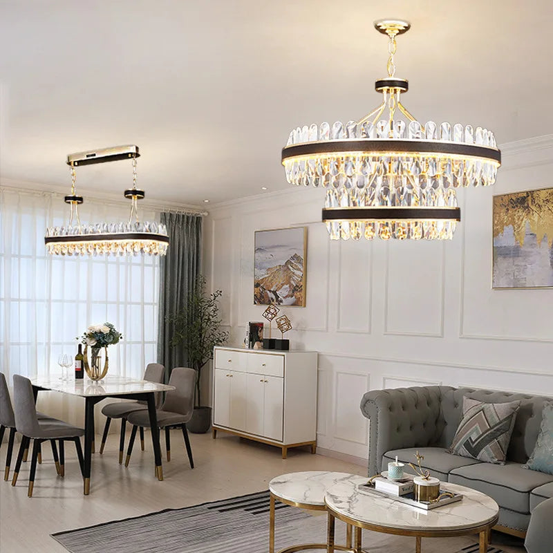 Modern Black and Gold Chandeliers Lighting Round LED Chandelier Crystal  for Living Room Lustre Suspension Luminaire Lamp