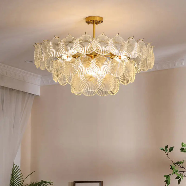 Home LED Shell Chandeliers Frost Glasses Ceiling Chandeliers for Living room Dining room Bedroom Decor Indoor Pendant Lighting