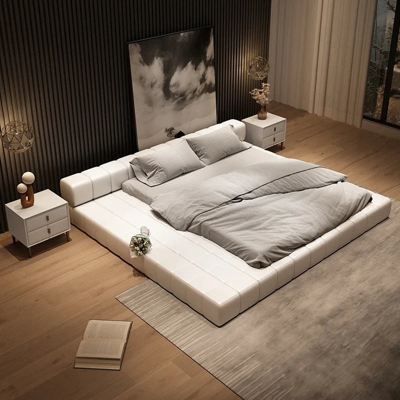 extremely Italian simple leather bed light extravagant simple master bedroom landing bed Japanese-style dwarf bed