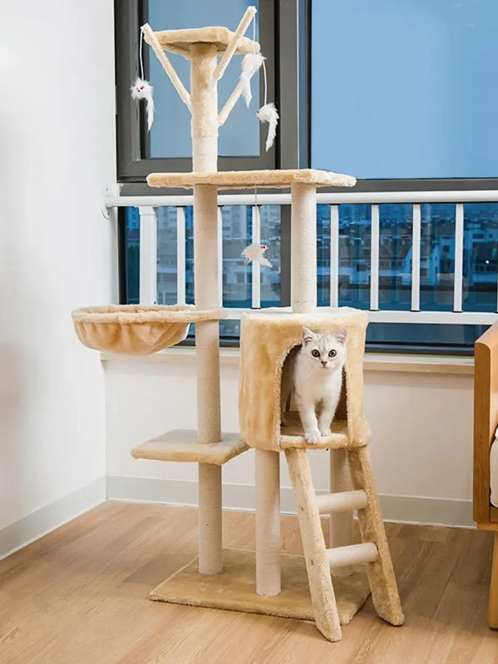 Cat Climbing Frame Integrated Nest Tree Tower Shelf Large Sisal Toy Jumping Platform Scrapers Cats Toys for Pets Wall Wood Pet