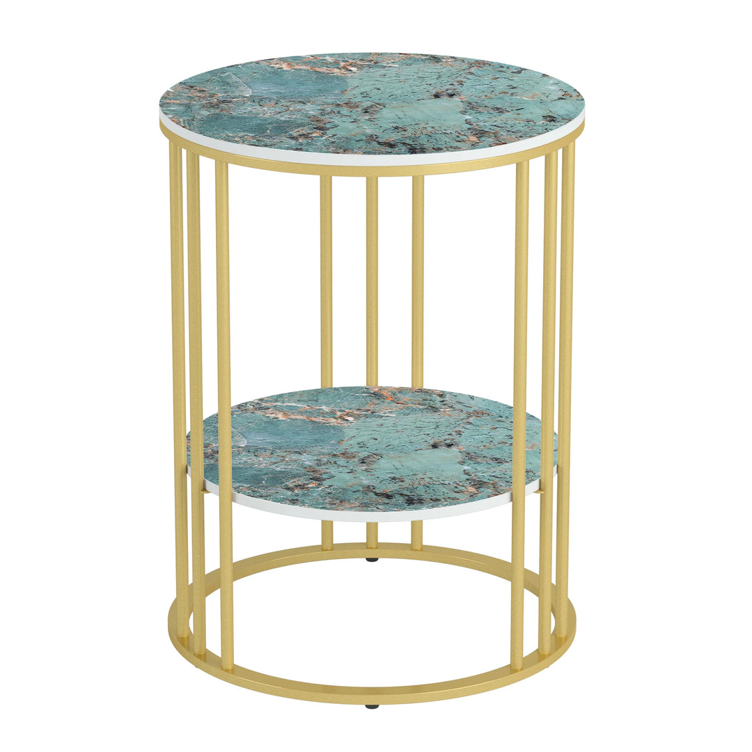 Sintered Stone End Table 2 Tier Coffee Table with Gold Frame Storage Side Table - Bedside Nightstand for Living Room