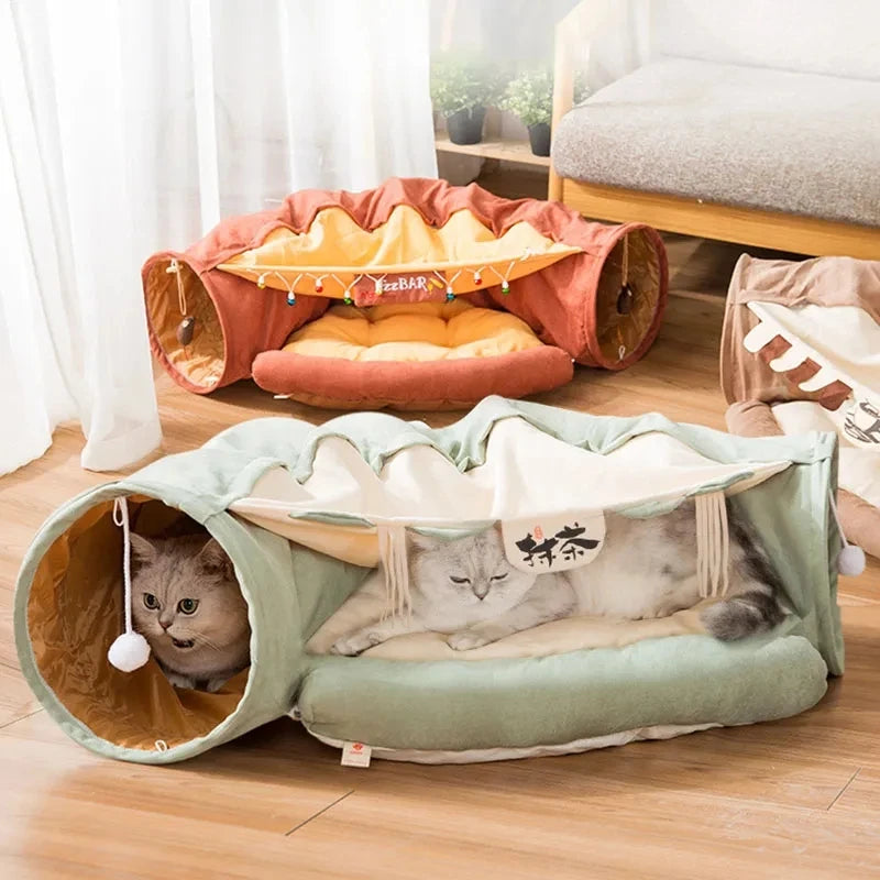 Pet Cat Tunnel Bed Interactive Play Toy for Ferrets  with Ball Indoor Kitten Pet Exercising Tunnel，Rabbit Collapsible Play Tube