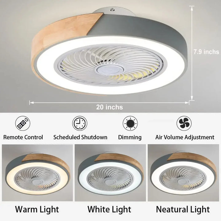 Modern  Wood Ceiling Fan Light with Remote Control Dimmable 3 Color Timing LED Fan Lamp Indoor ceiling