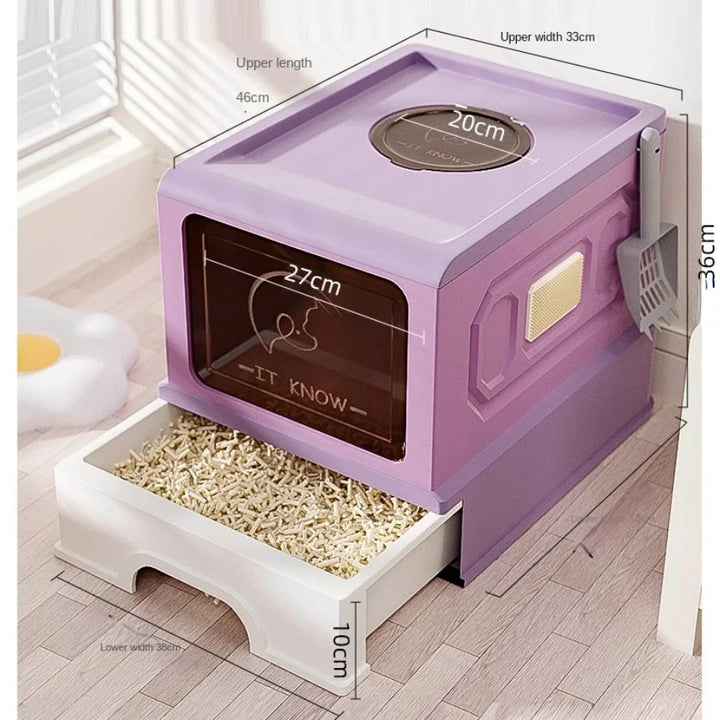 Easy Clean Cat Litter Box Plastic Splash Guard Enclosed Outdoor Cats Toilet Portable Purple No Smell Kedi Tuvaleti Pet Supplies