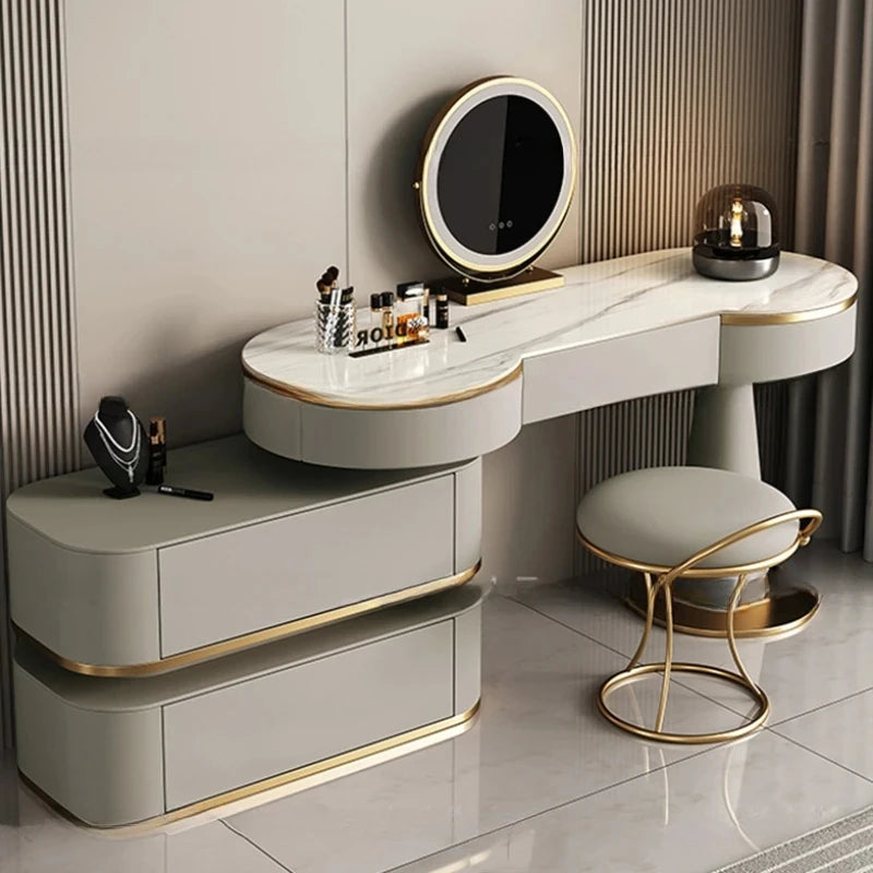 Aesthetic Storage Dresser Luxury Desing Led Light Mirror Kawaii Dressing Table Chair Aesthetic Comoda Pra Quarto Salon Furniture