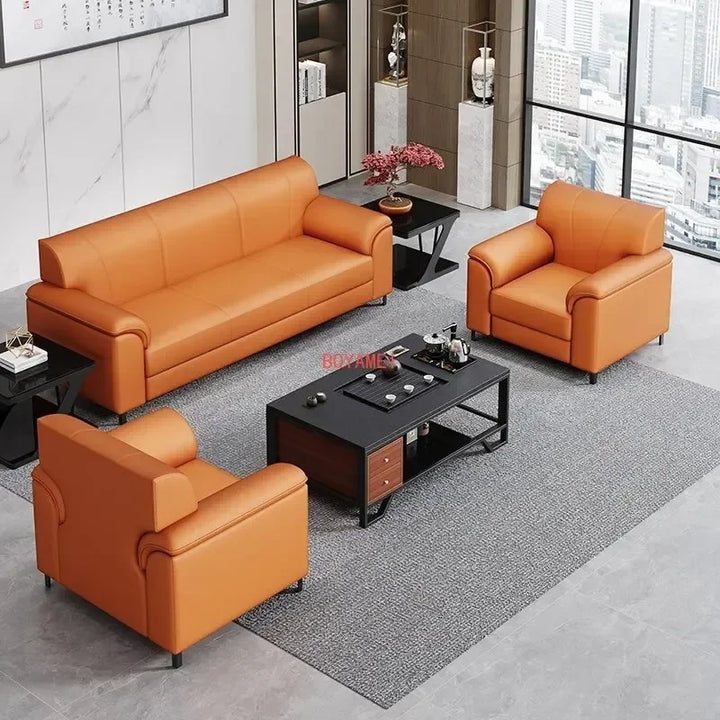 Simple Office Sofa Modern Reception Business Sofa Leather Single Person Sofa Office Coffee Table Combination Replica Furniture