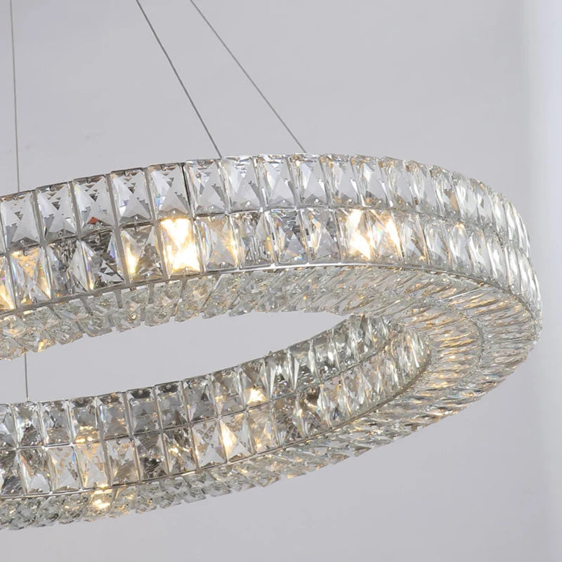 Simple Modern Gold Silver Crystal Chandeliers Luxury Home Pendant Hanging Lighting Living Dining Room Hotel Hall Decoration Lamp