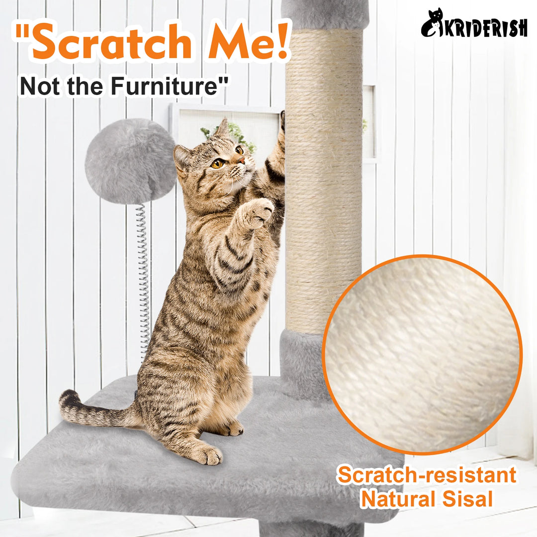 Grey Four Layers Wooden Cat Tree House Multifunction Pet Furniture Kitten Climbing Toy Cat Scratching Posts Cat Tower Soft