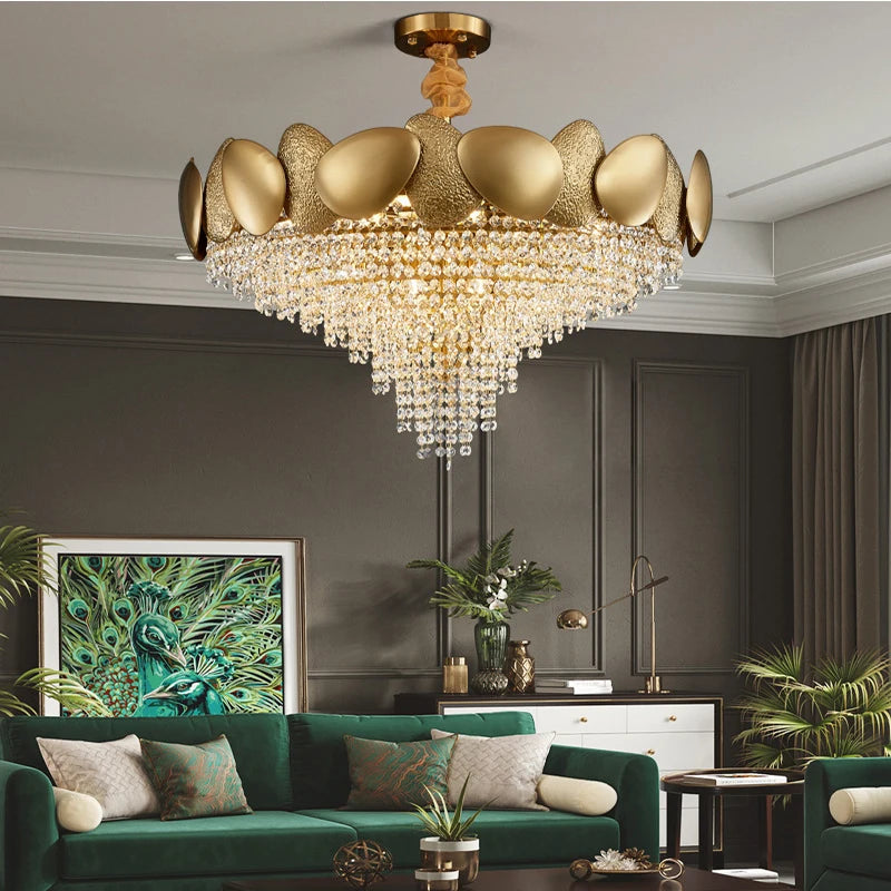 Postmodern LED Luxury Ceiling Chandeliers Home Indoor Lustre Hanging Pendant Lights Gold Crystal Living Dining Room Pendant Lamp