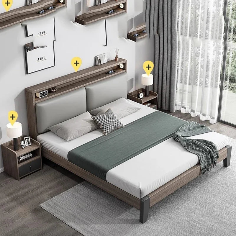 Wooden Bedroom Bed King Size Frame Double Luxury American Bed Modern Platform French Minimalist Sleeping Muebles Salon Furniture