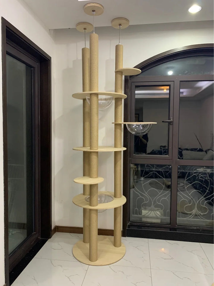 Floor to Ceiling Cat Tree House Multi-layer Cat Tower Condo With Cat Scratching Posts Adjustable Height Pet Cat Activity Center