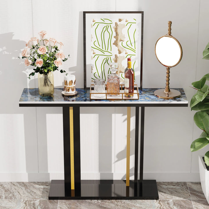 Contemporary Style Marble Console Table - Black and Gold Feet