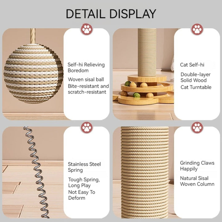 Sisal Scratching Post for Cat Solid Wood Turntable Funny Toy Balls Grab Column Training Supplies Pet Accessories