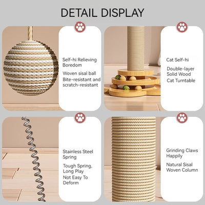 Cat Pet Products Accessories Sisal Scratching Post Solid Wood Pet Cat Turntable Funny Toy Balls Grab Column Training Supplies