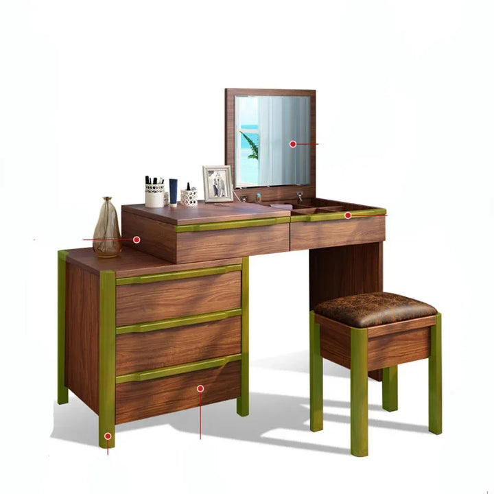 Classic Mirror Bedroom Dressing Table Drawer Container European Dressing Table Luxury Brown Tocador Maquillaje Bedroom Furniture