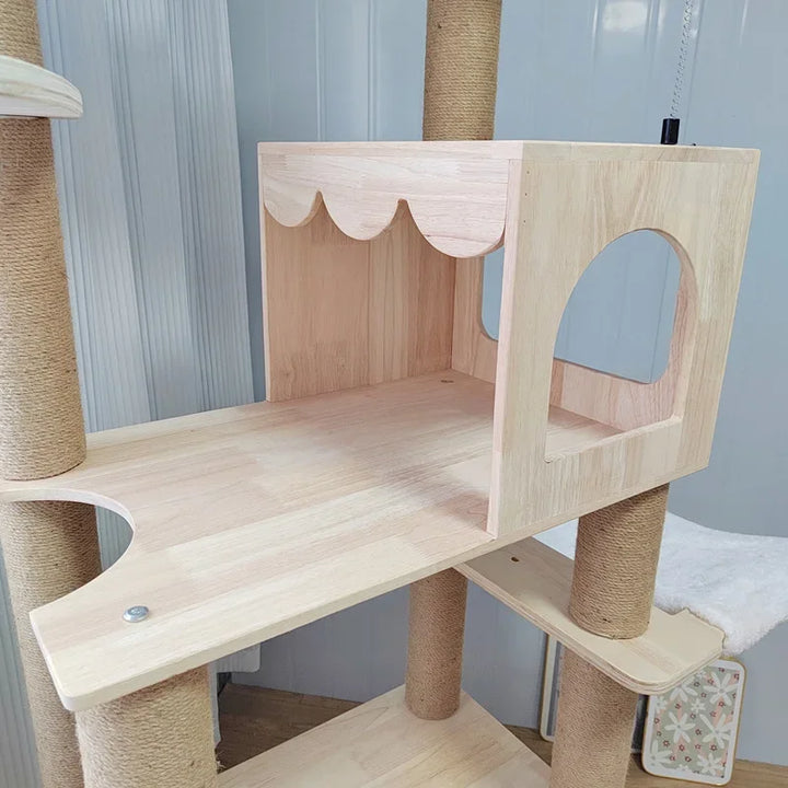 Large Luxury Solid Wood Cat Climbing Frame Sisal Cat Scratching Post Multi-Story Cat Tree House Multifunctional pet House