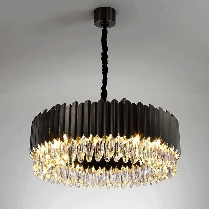 Nordic LED Luxury Round Crystal Chandeliers Black Gold Hanging Pendant Lighting Living Dining Room Bedroom Hotel Decor Lustre