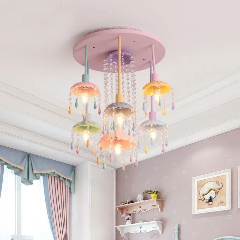 Children's Ceiling Light Modern Creative Macaron Umbrella Decorative Lamp Crystal Bedroom Pendant Chandelier Indoor Lighting