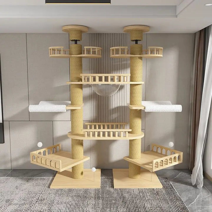 Double Pillar Cat Climbing Pillar Solid Wood Cat Cage Multifunctional Cat Stand Multi-layer Jumping Platform pet supplies