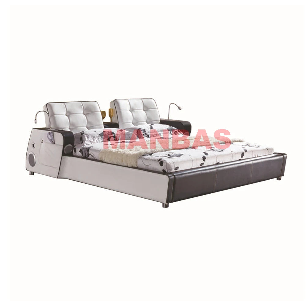 Genuine Leather multifunctional massage bed frame camas rectangle ultimate camas With Bluetooth speaker lamp USB Iphone charging