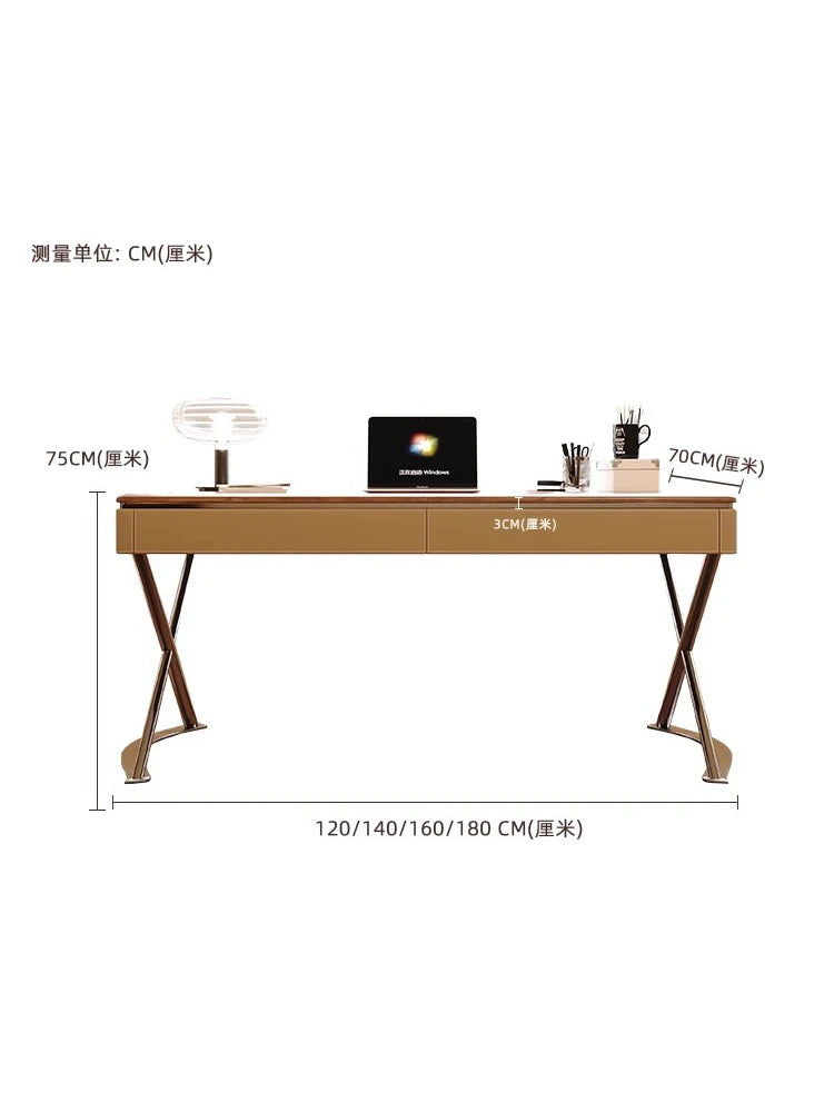 Saddle Leather Office Desk Luxury Modern Simple Bedroom Solid Wood Home Study Computer Desk Mesa Office Furniture KMOD