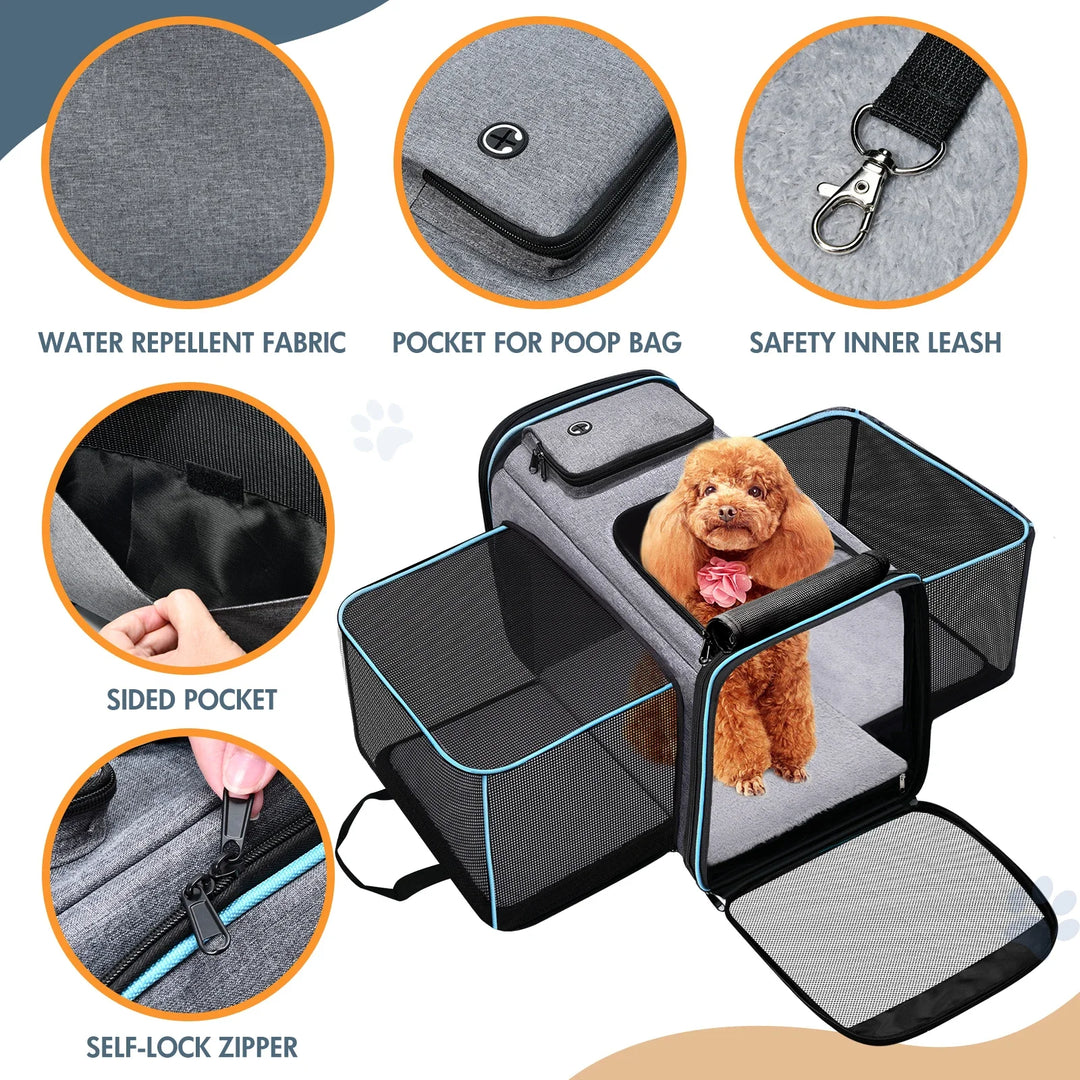 Pet Carriers Bag Expandable Large Space Pet Bag Outdoor Travel Portable Car Handbag Dog Poop Bag Storage for Small Dogs Cats