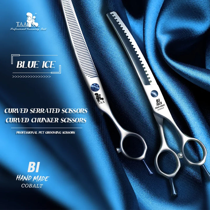 TAA Professional Pet Scissors Grooming Scissors Dog Scissors Curved Chunker Dog Shears and Serrated Scissors BI-7023 / BI-7051