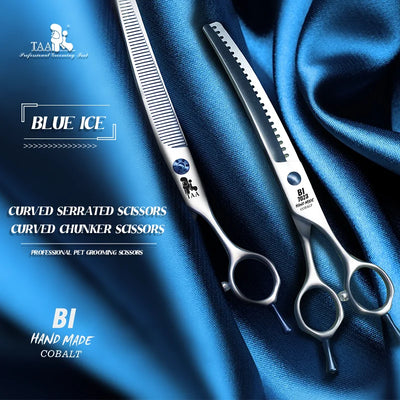 TAA Professional Pet Scissors Grooming Scissors Dog Scissors Curved Chunker Dog Shears and Serrated Scissors BI-7023 / BI-7051
