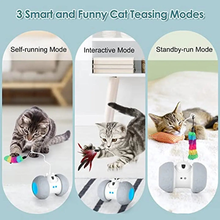 ATUBAN Interactive Cat Toy for Indoor Automatic Cat Toy,Food Dispenser and Mouse Sound Anti-Collision Silicone Wheel Kitten Toys