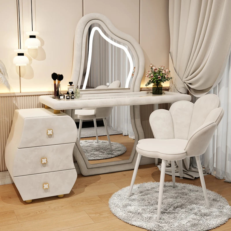 Minimalist Bedroom Vanity Table Storage Cabinet Luxury Makeup Vanity Table Led Mirror Tocador Mueble Nordic Furniture YY50VT