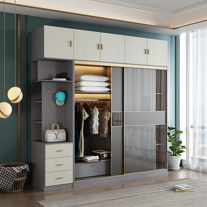 Entry Clothes Wardrobe Storage Organizer Wooden Gold Handle Wardrobe Hanging Storage Unique Hotel Quarda Roupra Home Furniture