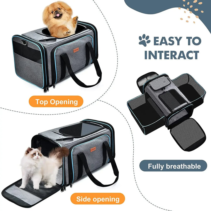 Pet Carriers Bag Expandable Large Space Pet Bag Outdoor Travel Portable Car Handbag Dog Poop Bag Storage for Small Dogs Cats