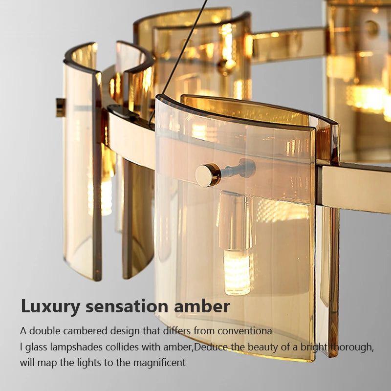 Postmodern LED Amber Smoky Glass Chandeliers Lighting Luxury Ceiling Hanging Pendant Lamps Dining Living Bedroom Light Fixtures