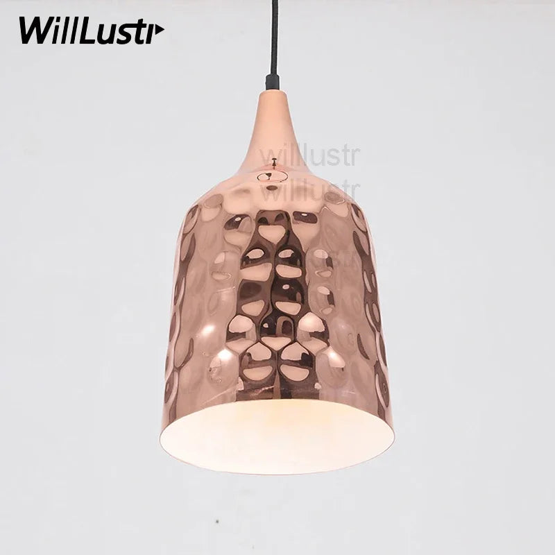 Copper Color Metal Pendant Lamp Polka Dots Wave Point Ceiling Chandelier Dinning Hall Hotel Restaurant Suspension Hanging Light